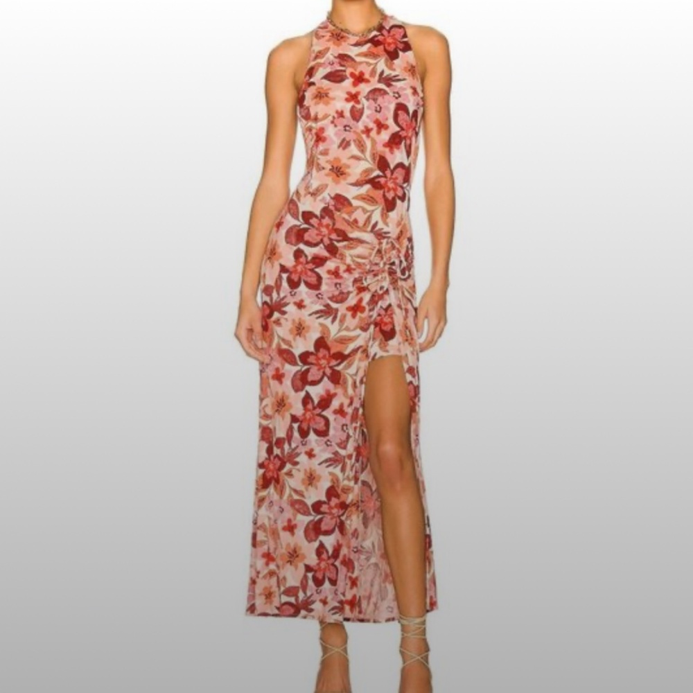 Free People Beach Mimi Maxi Dress Red Halter t-back Cut-Out Knit S